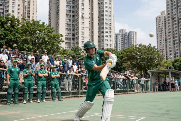 Pakistan batsman playing a shot during Hong Kong Sixes cricket in Hong Kong October 2026