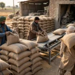 Workers loading wheat and flour sacks at a Punjab flour mill as Rs10 billion flour subsidy is approved October 2026