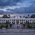 Governor House in Peshawar at dusk as Faisal Karim Kundi's 11-member advisory council takes charge under governor's rule in Khyber Pakhtunkhwa in October 2026