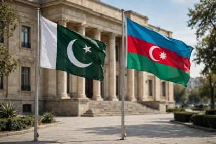 Flags of Pakistan and Azerbaijan side by side during the October 2026 Shehbaz Sharif and Ilham Aliyev phone call on deepening bilateral ties