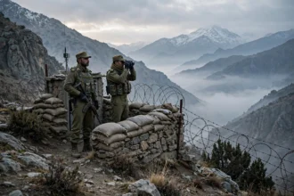 Pakistani soldiers guarding a mountain border post in Kurram near the Pakistan-Afghanistan frontier after security forces foiled an infiltration attempt in October 2026