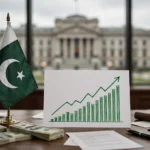 Pakistan IMF agreement with rising economic chart and US dollars