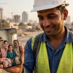 Overseas Pakistani worker sending remittances home to family in Pakistan