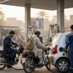 Petrol pump in Pakistan with motorbikes and car refuelling for October 10 2026 prices
