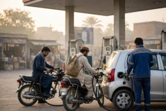 Petrol pump in Pakistan with motorbikes and car refuelling for October 10 2026 prices