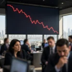 Red falling stock chart on a screen at the Pakistan Stock Exchange